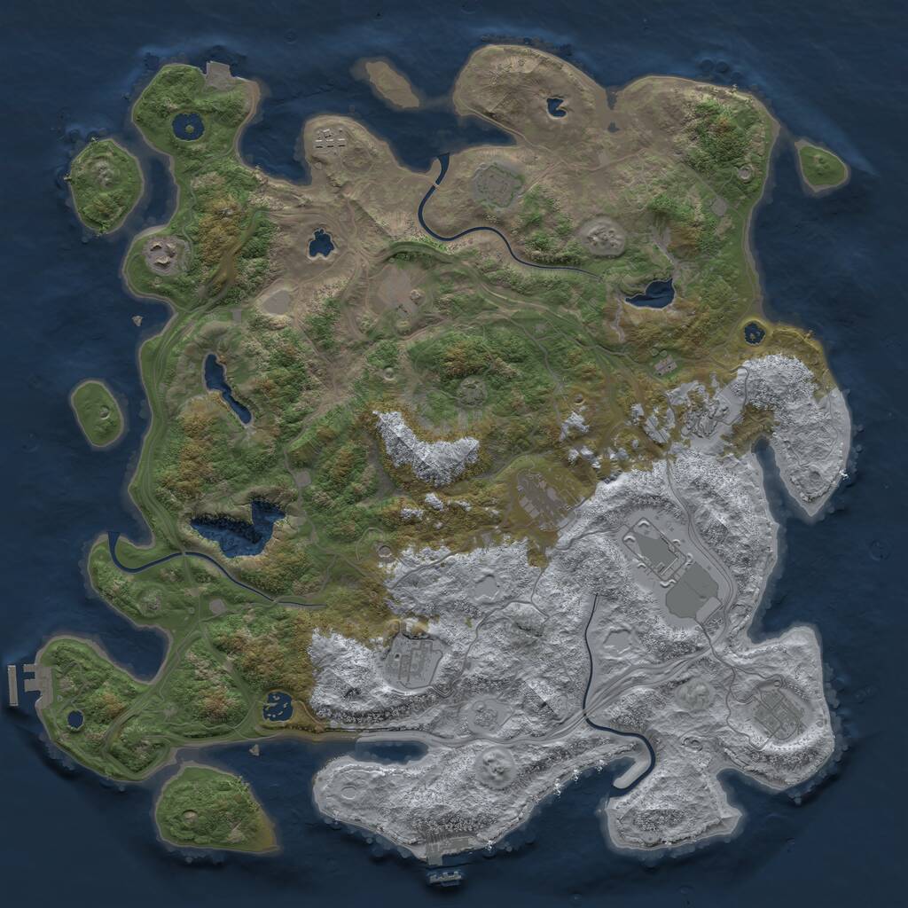Rust Map: Procedural Map, Size: 4500, Seed: 449384619, 16 Monuments