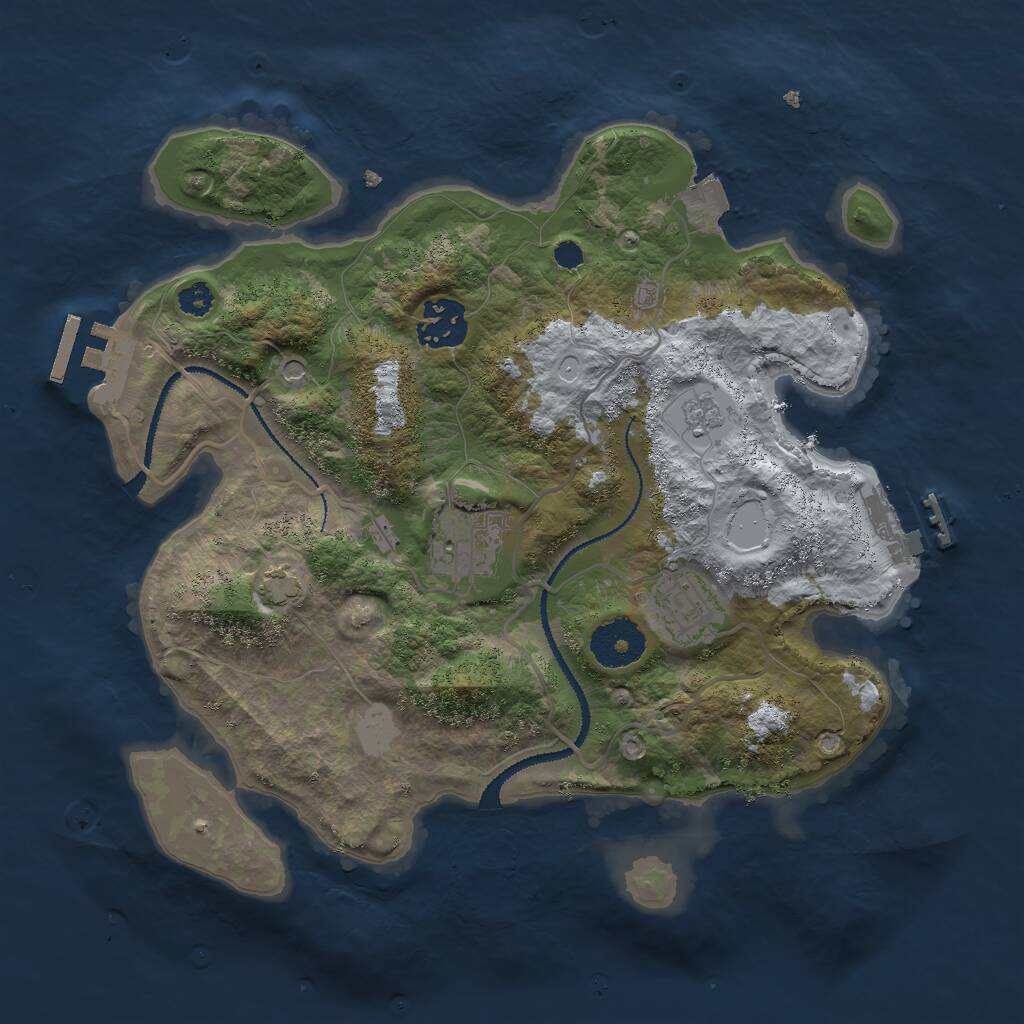 Rust Map: Procedural Map, Size: 3000, Seed: 38585, 9 Monuments