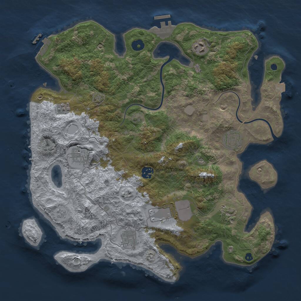 Rust Map: Procedural Map, Size: 3750, Seed: 516771374, 14 Monuments