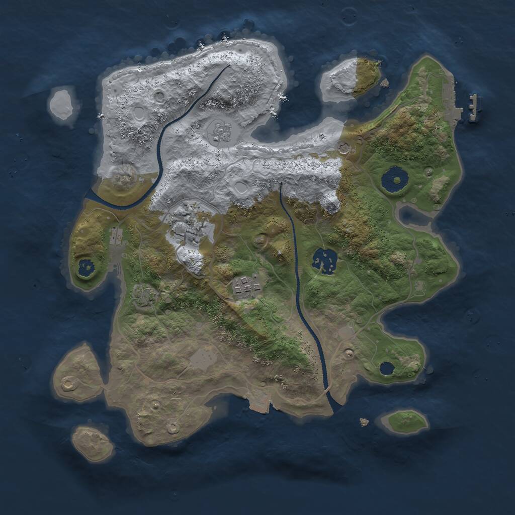 Rust Map: Procedural Map, Size: 3000, Seed: 23047, 8 Monuments