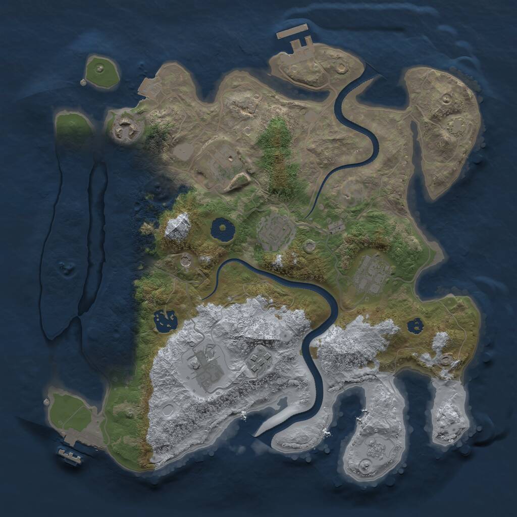 Rust Map: Procedural Map, Size: 3250, Seed: 1139336841, 13 Monuments