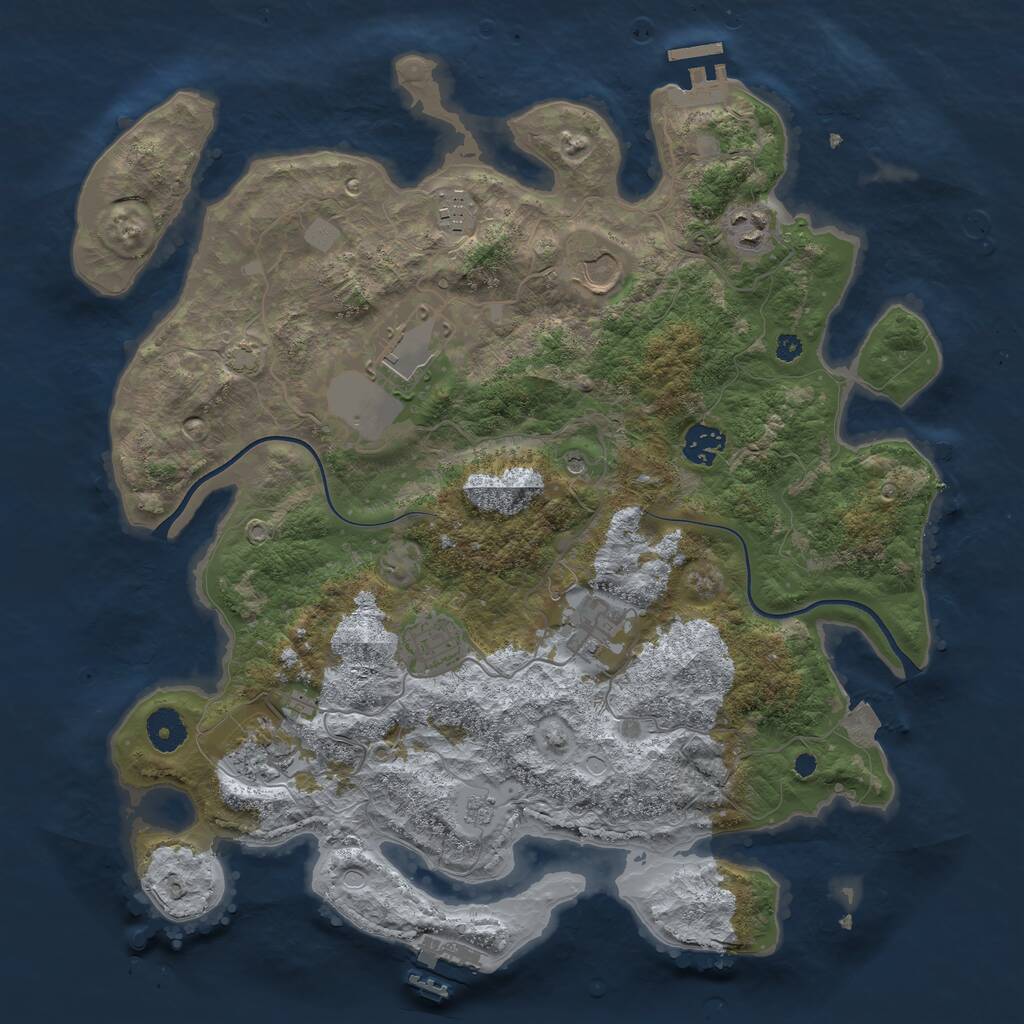 Rust Map: Procedural Map, Size: 3750, Seed: 488421893, 14 Monuments
