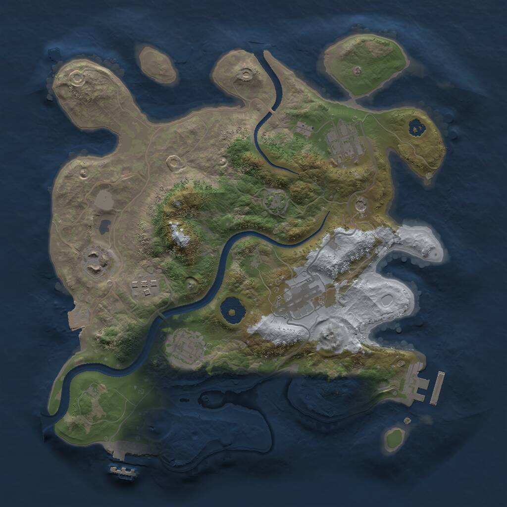 Rust Map: Procedural Map, Size: 3000, Seed: 345218, 10 Monuments