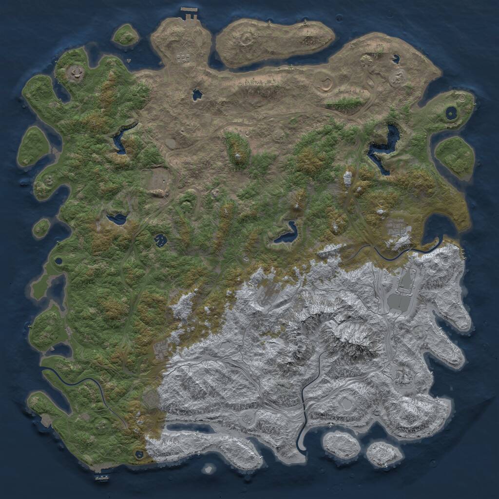 Rust Map: Procedural Map, Size: 6000, Seed: 70328408, 17 Monuments