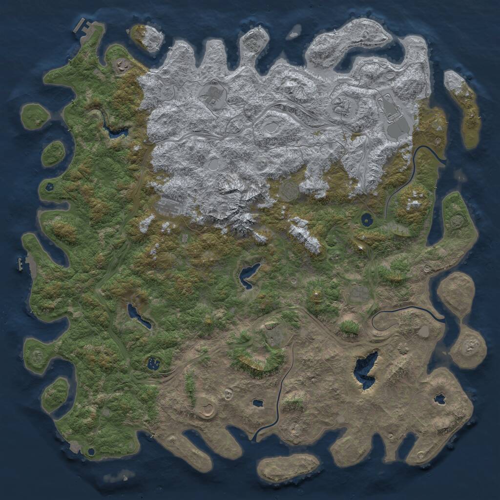 Rust Map: Procedural Map, Size: 6000, Seed: 225087, 17 Monuments