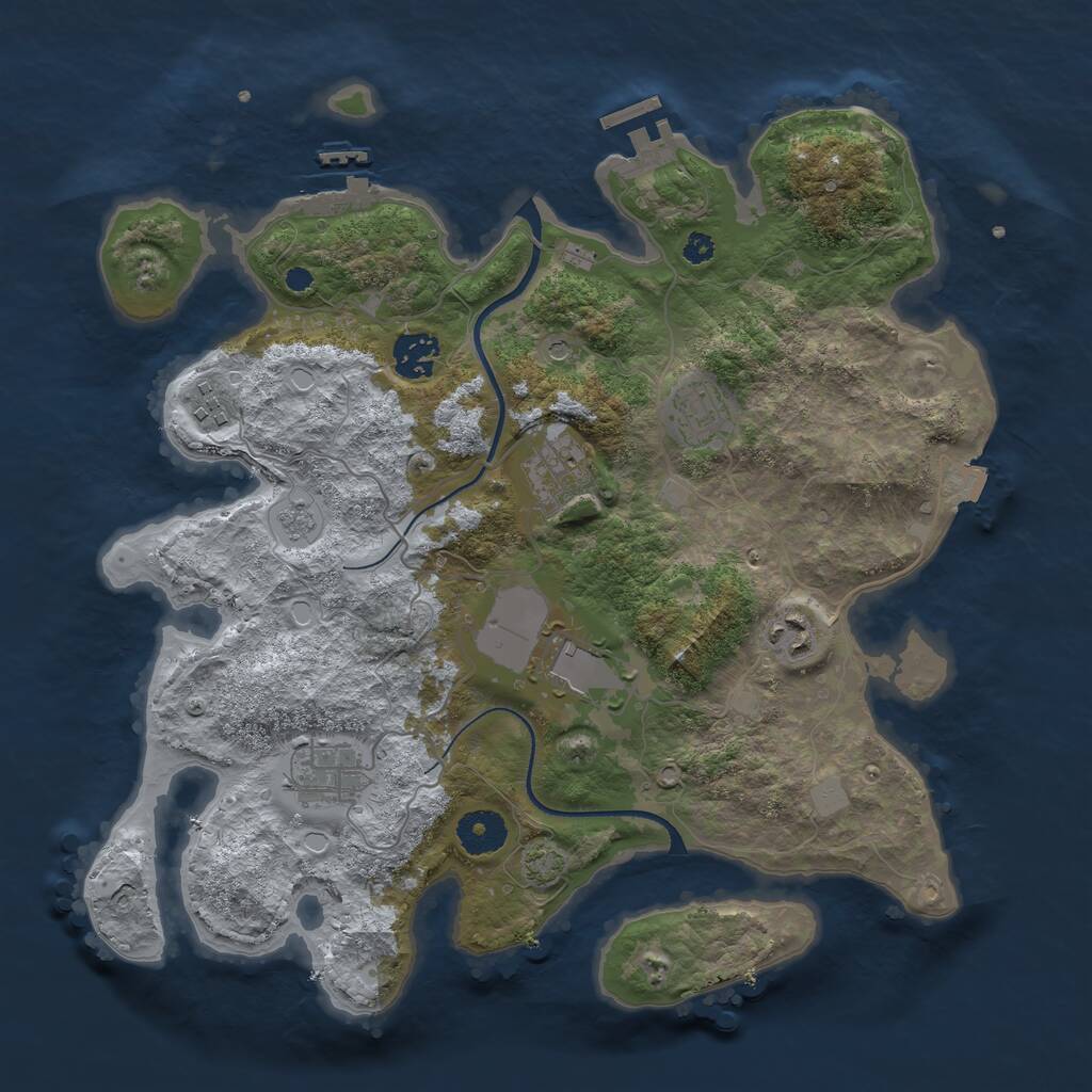 Rust Map: Procedural Map, Size: 3500, Seed: 2070094290, 13 Monuments