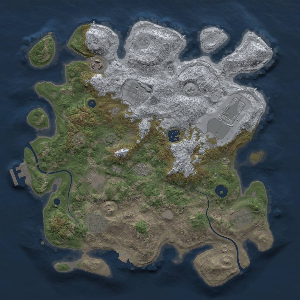 Rust Map: Procedural Map, Size: 3600, Seed: 1843344864, 13 Monuments