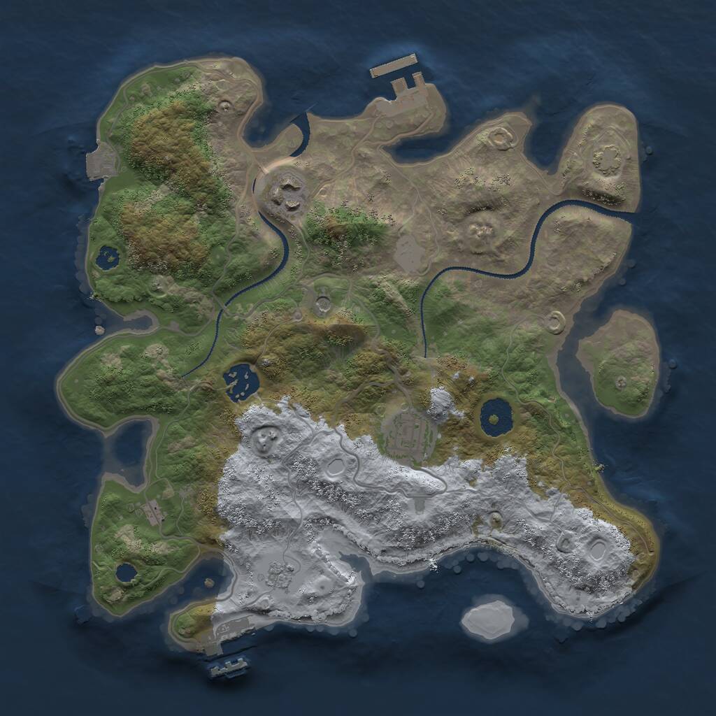 Rust Map: Procedural Map, Size: 3000, Seed: 19877433, 9 Monuments