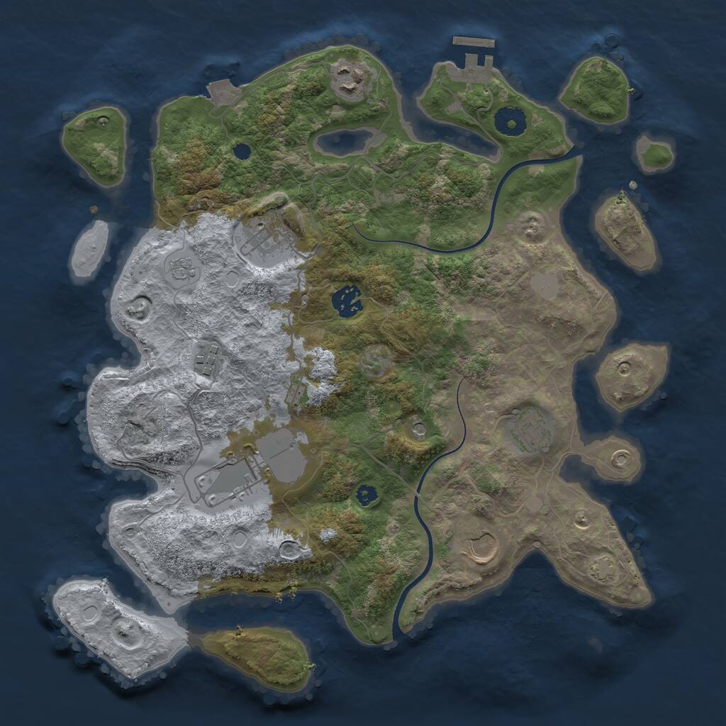 Rust Map: Procedural Map, Size: 3500, Seed: 2036602176, 12 Monuments