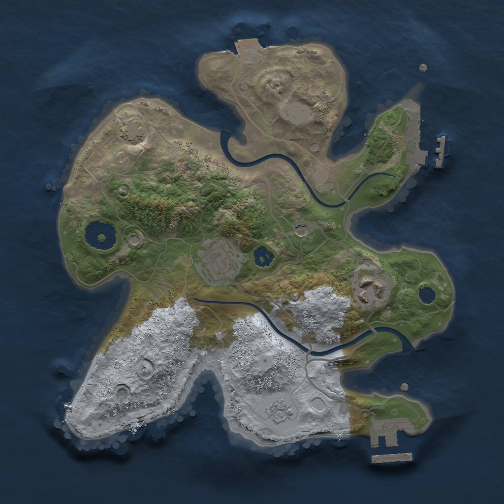 Rust Map: Procedural Map, Size: 2500, Seed: 5543222, 8 Monuments