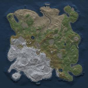 Thumbnail Rust Map: Procedural Map, Size: 3750, Seed: 1209736923, 17 Monuments