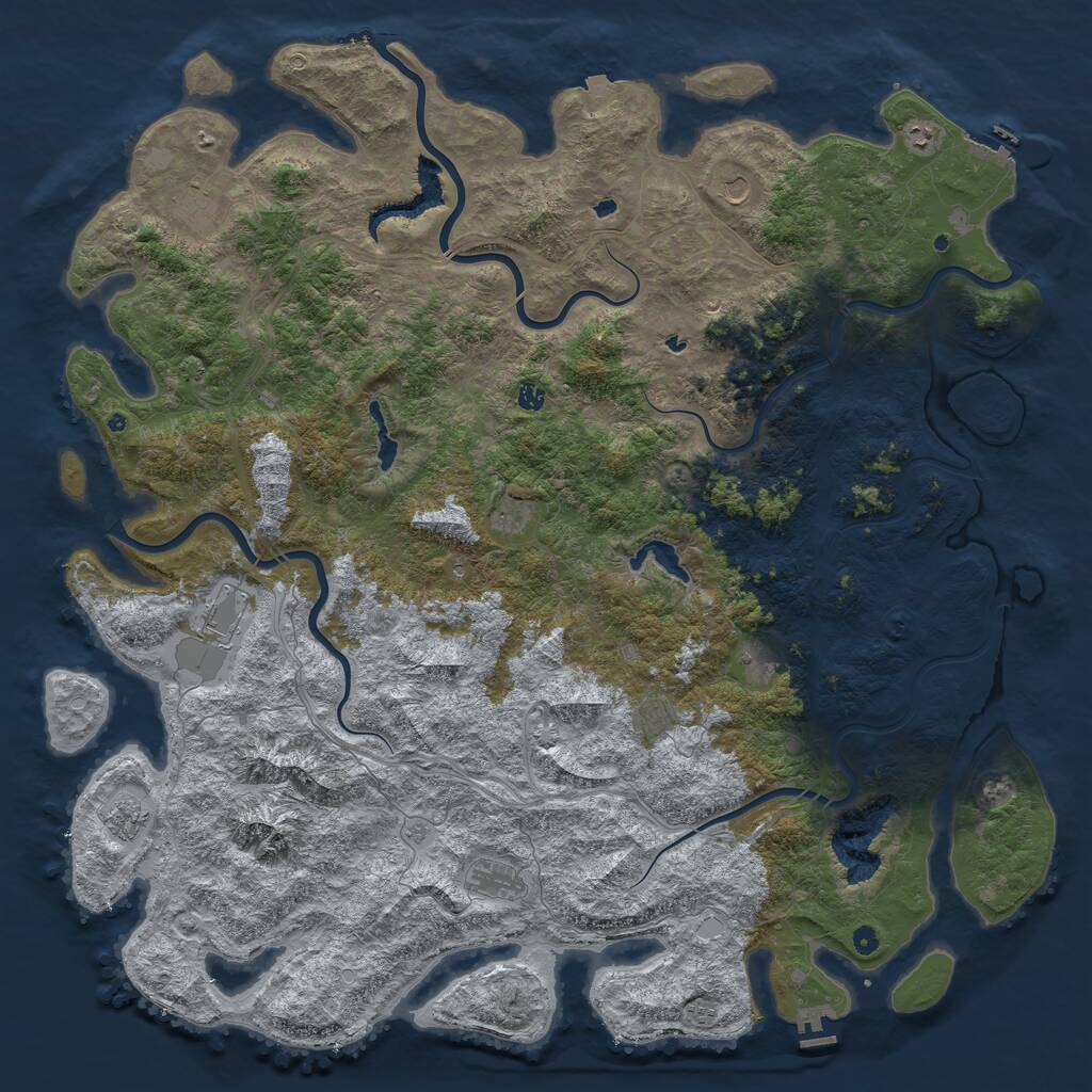 Rust Map: Procedural Map, Size: 6000, Seed: 654783462, 17 Monuments