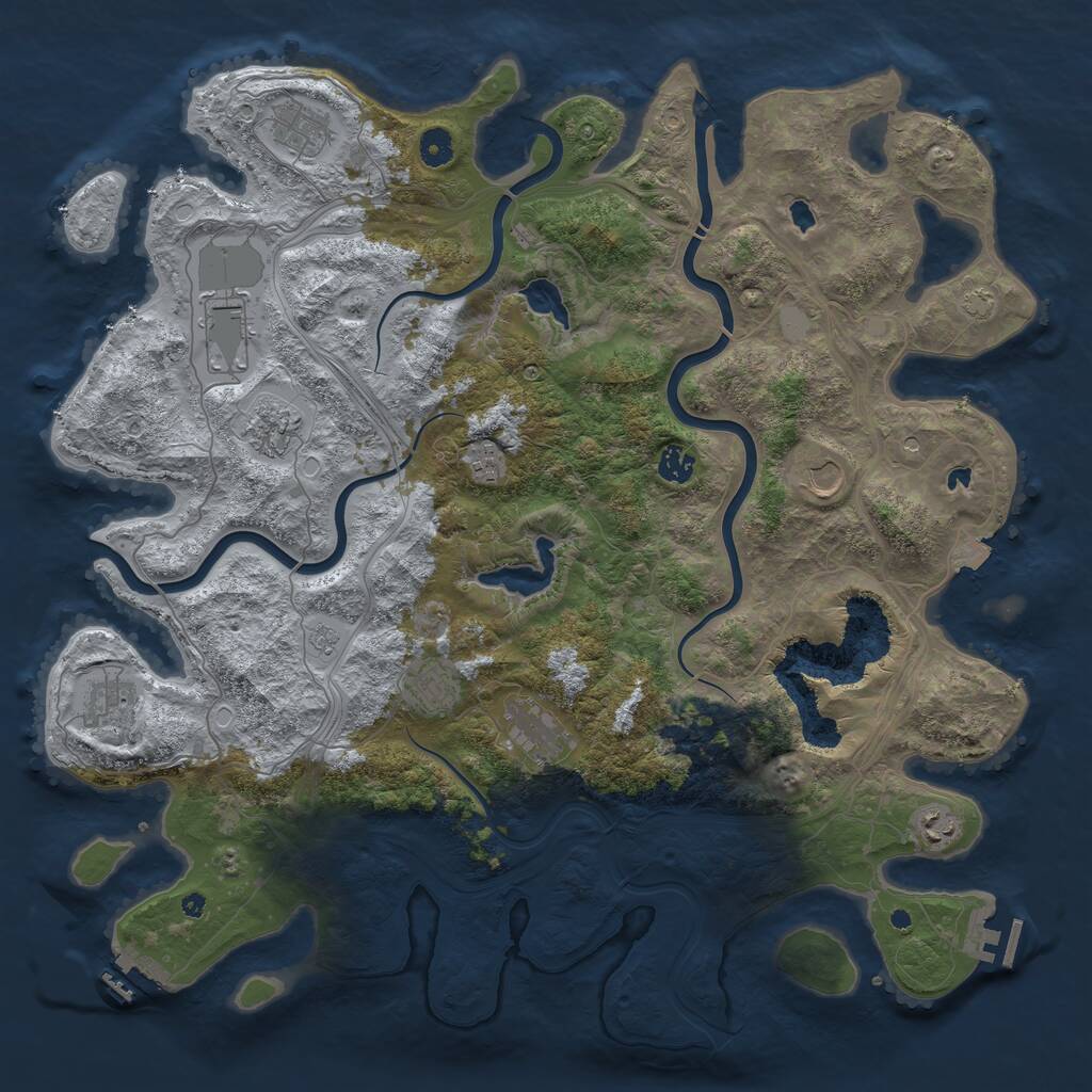 Rust Map: Procedural Map, Size: 4500, Seed: 525213, 16 Monuments