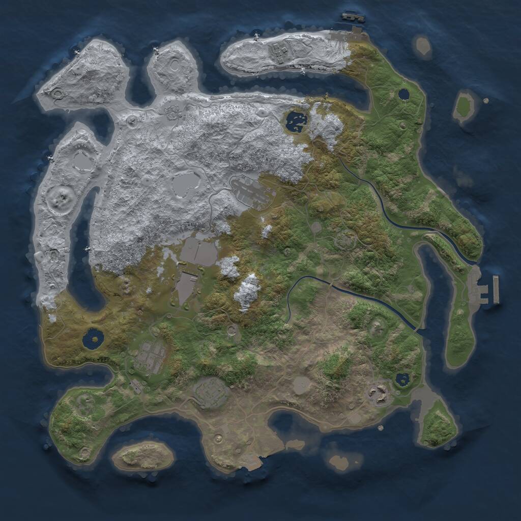 Rust Map: Procedural Map, Size: 3750, Seed: 105, 13 Monuments
