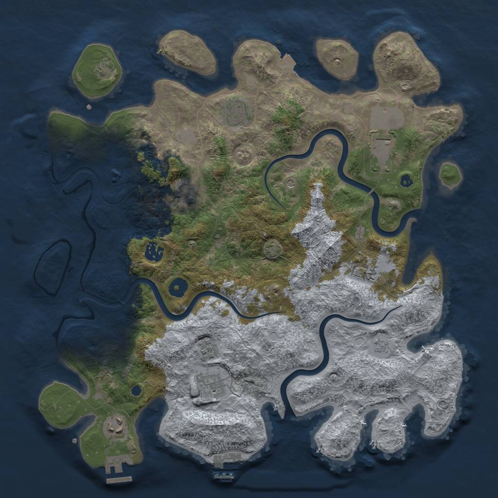 Rust Map: Procedural Map, Size: 3950, Seed: 736285568, 14 Monuments