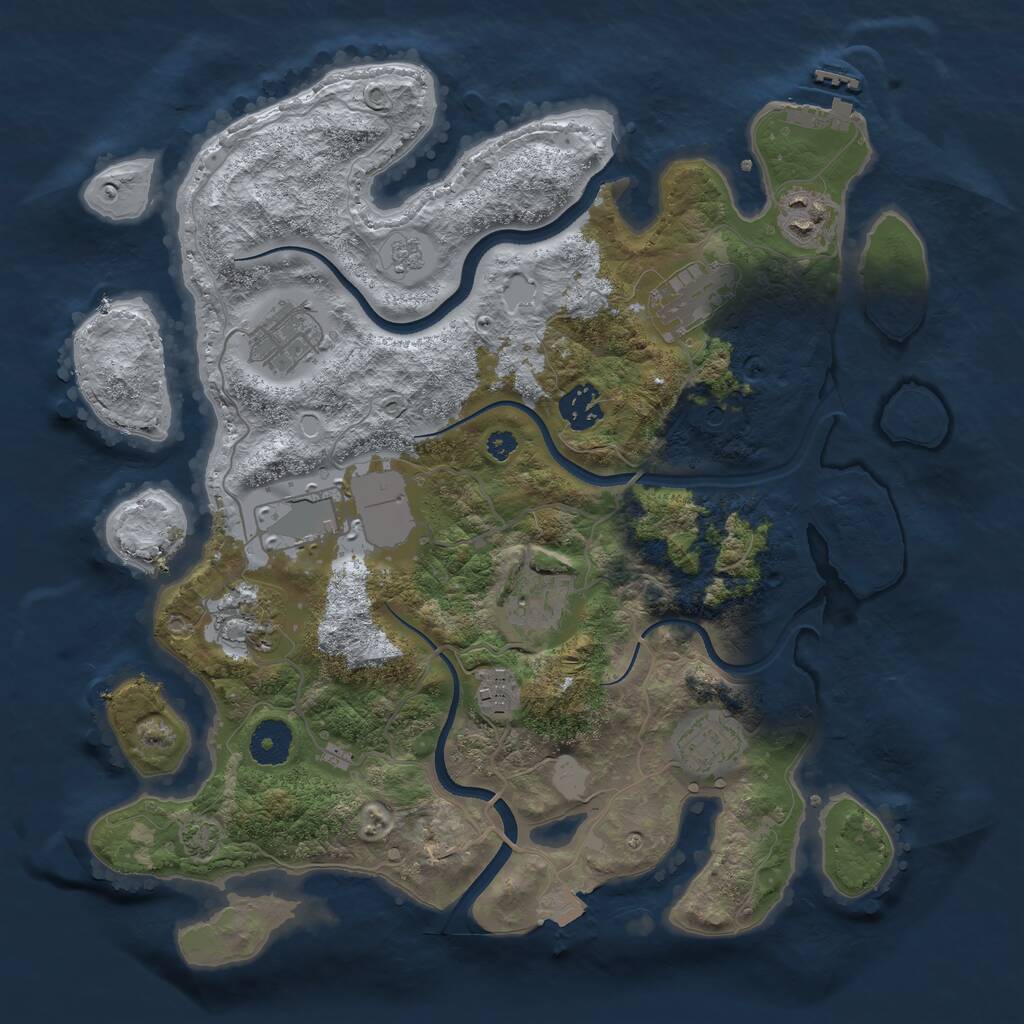 Rust Map: Procedural Map, Size: 3500, Seed: 1235169280, 14 Monuments