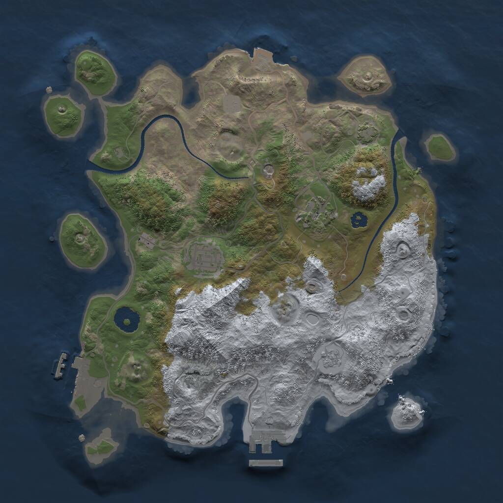 Rust Map: Procedural Map, Size: 3000, Seed: 12873, 8 Monuments