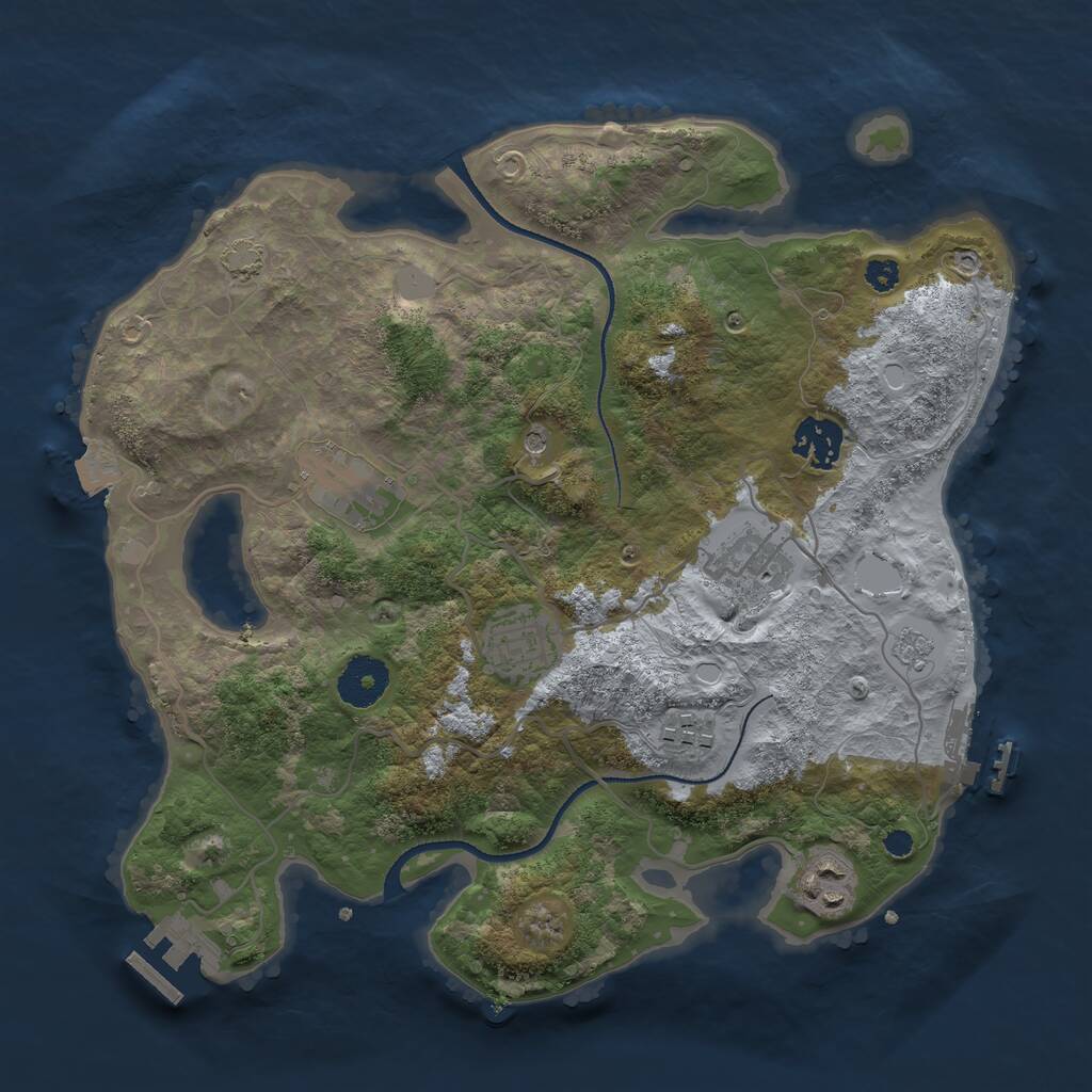 Rust Map: Procedural Map, Size: 3250, Seed: 2031421053, 12 Monuments