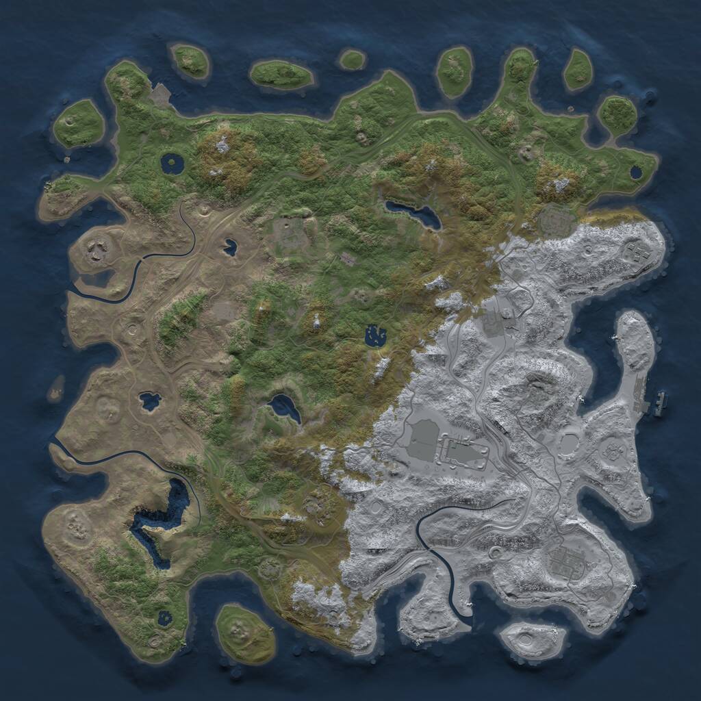 Rust Map: Procedural Map, Size: 4600, Seed: 827803646, 14 Monuments