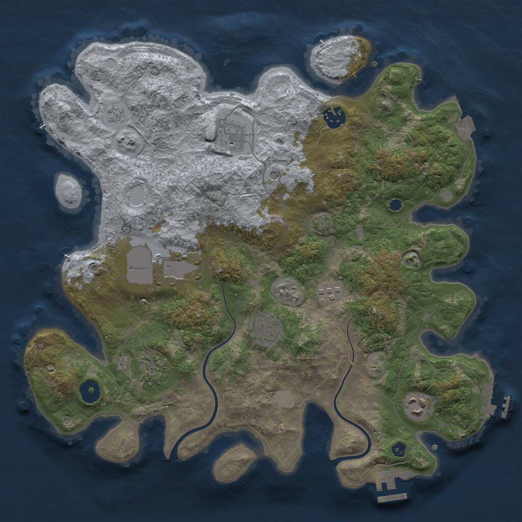 Rust Map: Procedural Map, Size: 3600, Seed: 2145325, 13 Monuments
