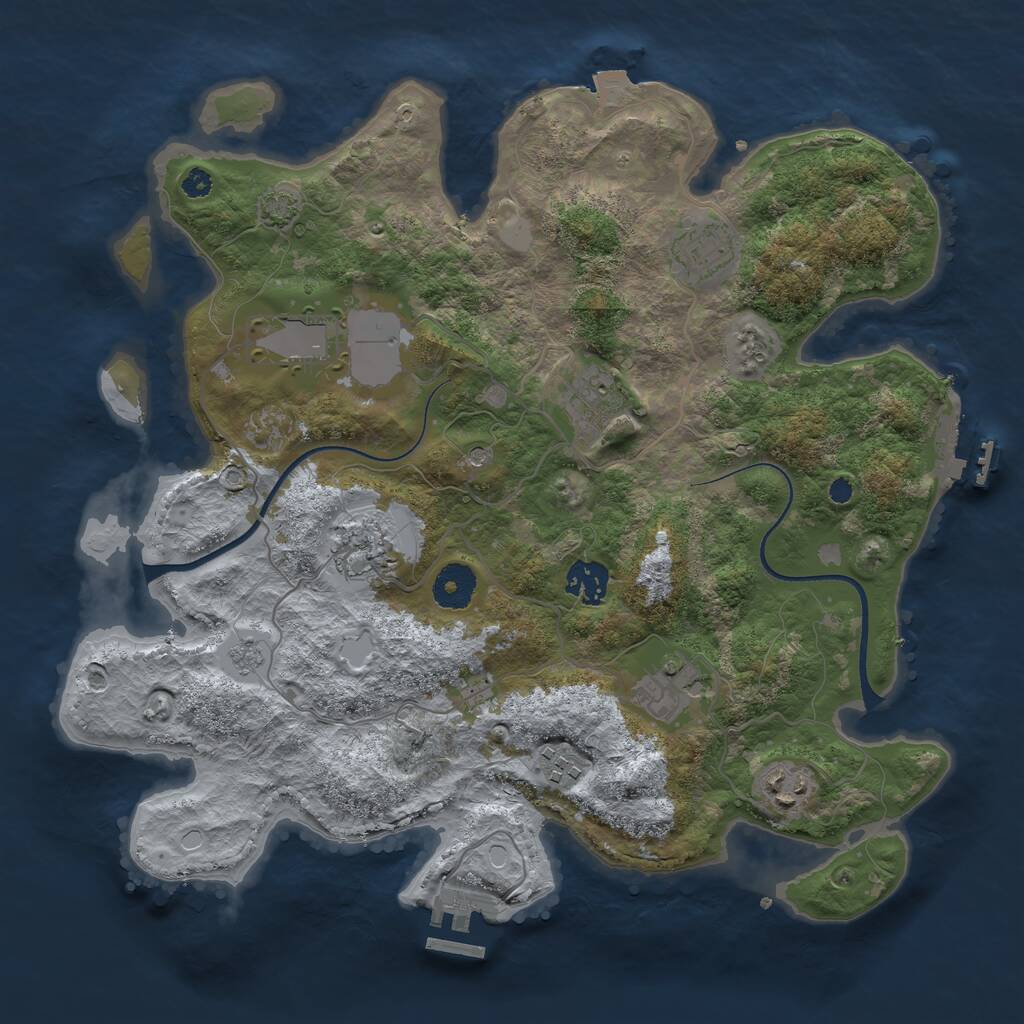 Rust Map: Procedural Map, Size: 3500, Seed: 910604441, 14 Monuments