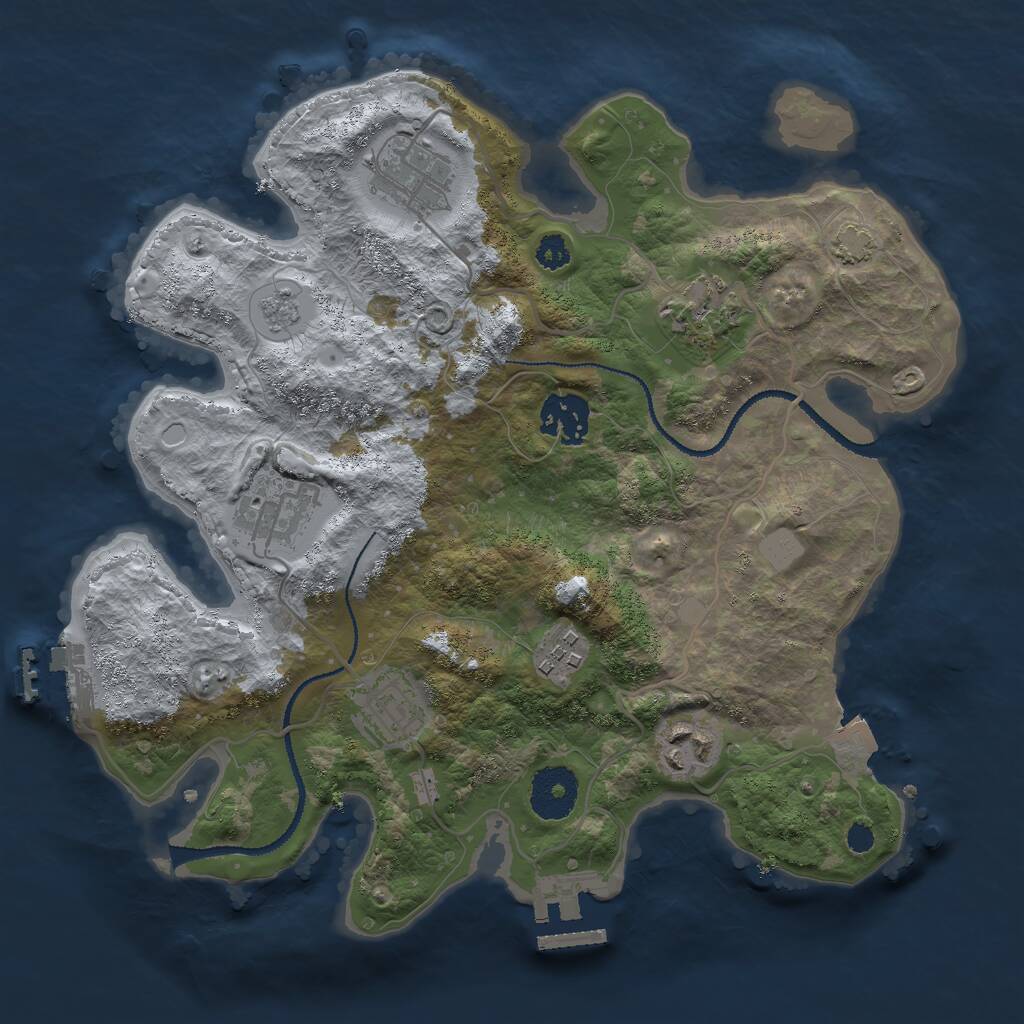 Rust Map: Procedural Map, Size: 3000, Seed: 21341, 12 Monuments
