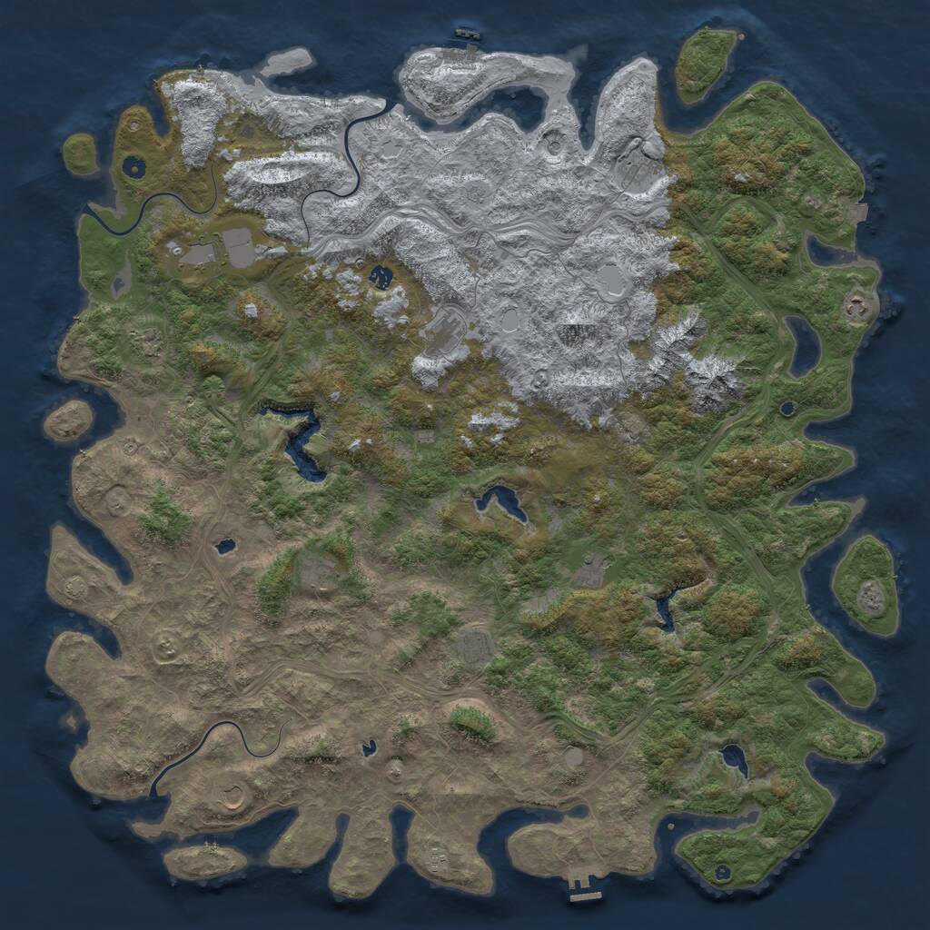 Rust Map: Procedural Map, Size: 6000, Seed: 727936599, 17 Monuments