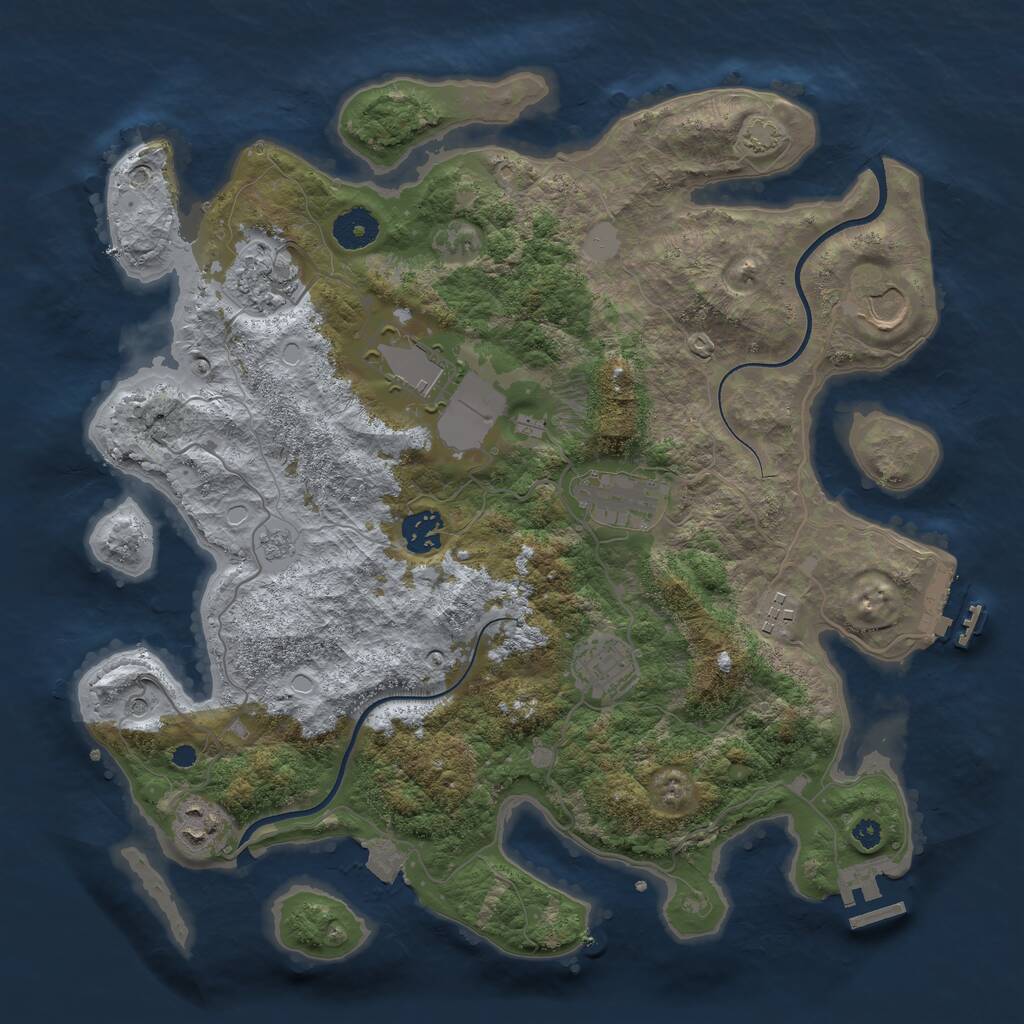 Rust Map: Procedural Map, Size: 3600, Seed: 990332, 14 Monuments