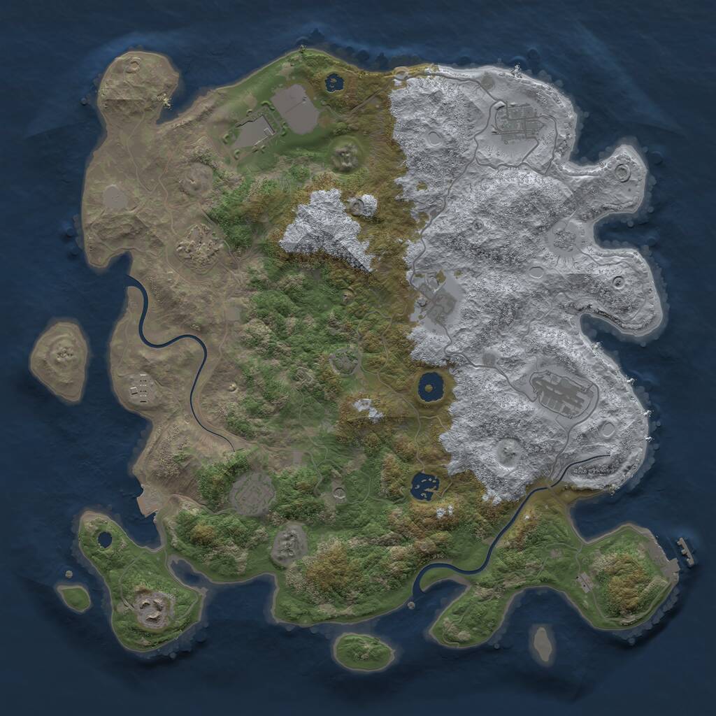 Rust Map: Procedural Map, Size: 3850, Seed: 1035943845, 14 Monuments