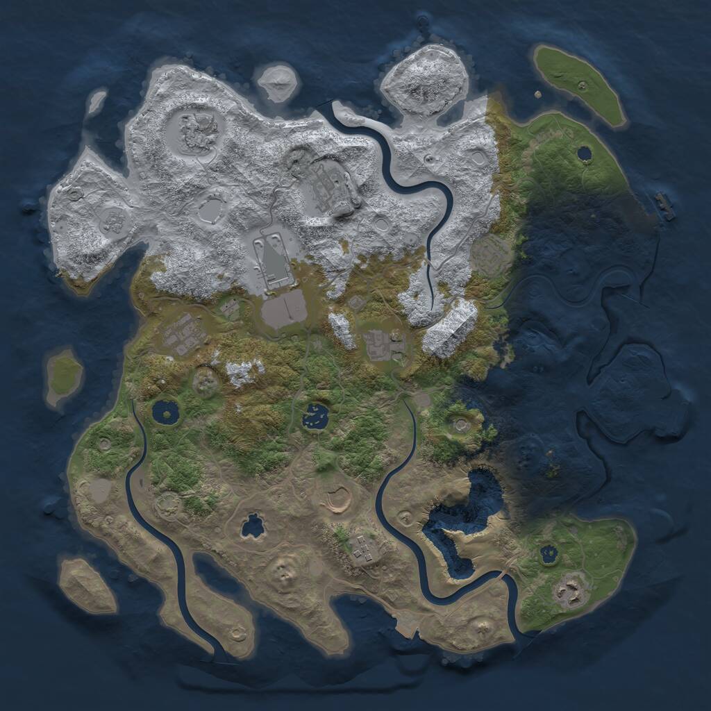 Rust Map: Procedural Map, Size: 4050, Seed: 1025986534, 16 Monuments