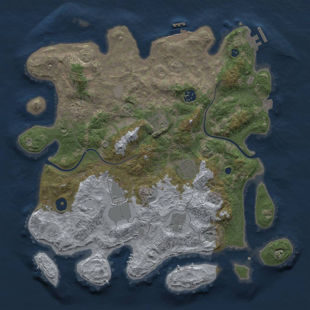 Rust Map: Procedural Map, Size: 3750, Seed: 737416743, 13 Monuments