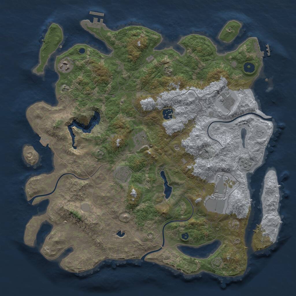 Rust Map: Procedural Map, Size: 4096, Seed: 394346178, 13 Monuments