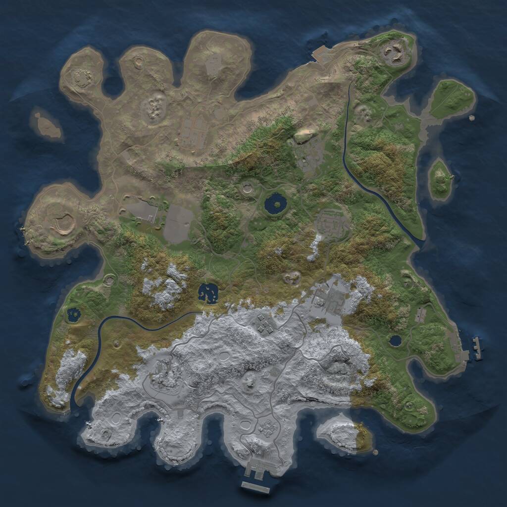 Rust Map: Procedural Map, Size: 3600, Seed: 130744, 16 Monuments