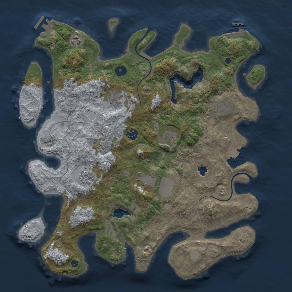 Rust Map: Procedural Map, Size: 4000, Seed: 1045145257, 14 Monuments