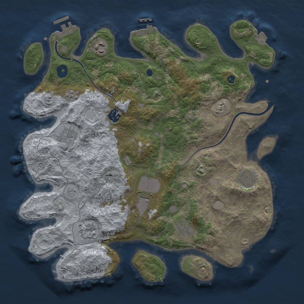 Rust Map: Procedural Map, Size: 3750, Seed: 206130655, 14 Monuments