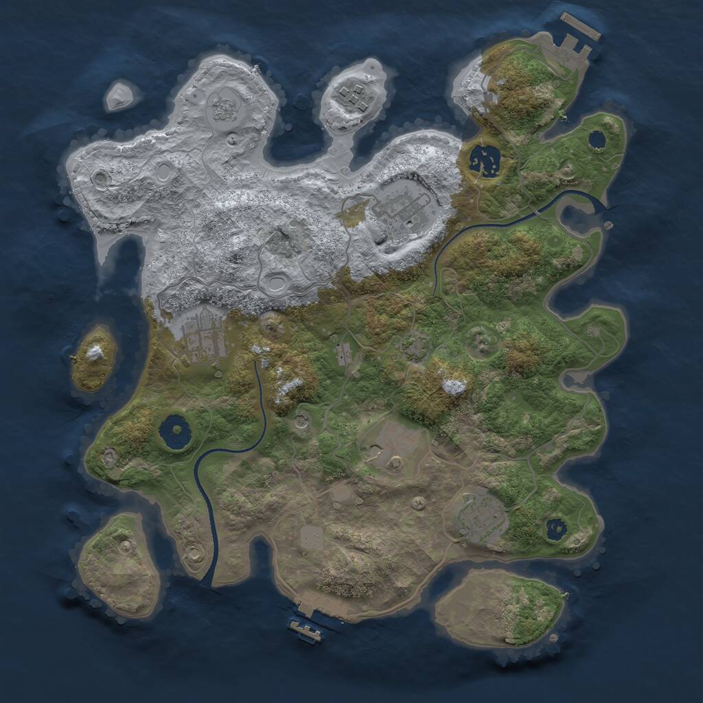 Rust Map: Procedural Map, Size: 3250, Seed: 1049171384, 12 Monuments