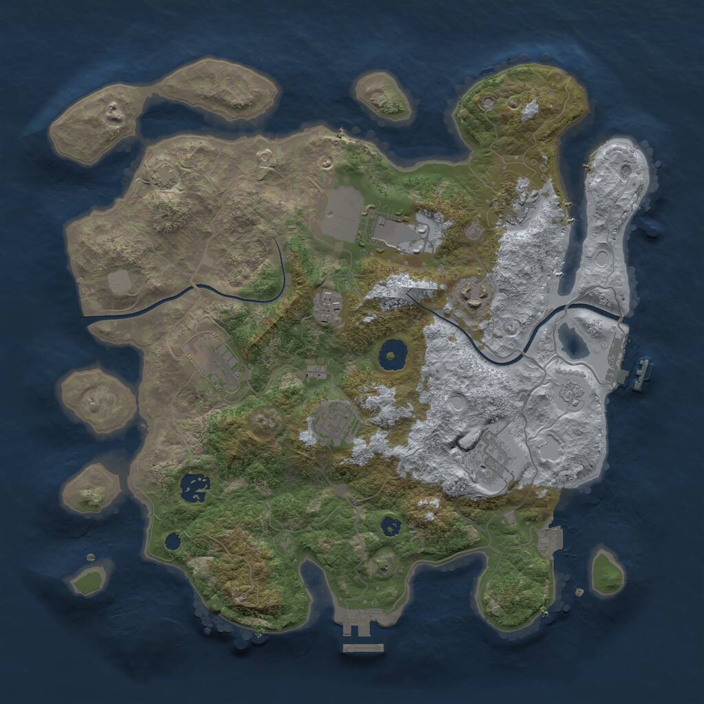 Rust Map: Procedural Map, Size: 3500, Seed: 1055238444, 13 Monuments