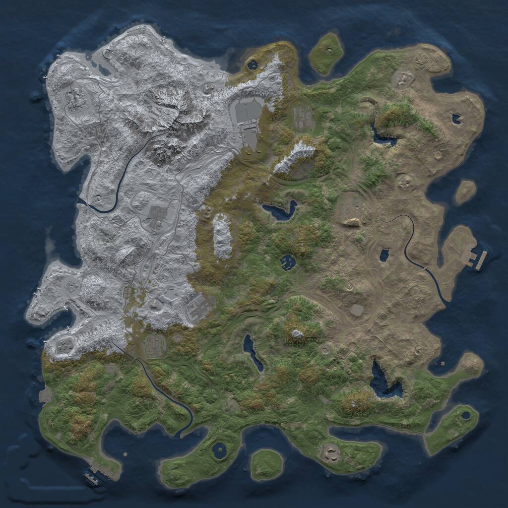 Rust Map: Procedural Map, Size: 5000, Seed: 15036921, 16 Monuments