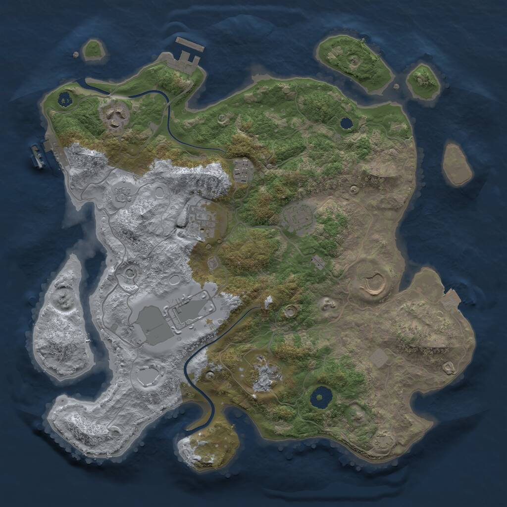 Rust Map: Procedural Map, Size: 3500, Seed: 5343, 13 Monuments