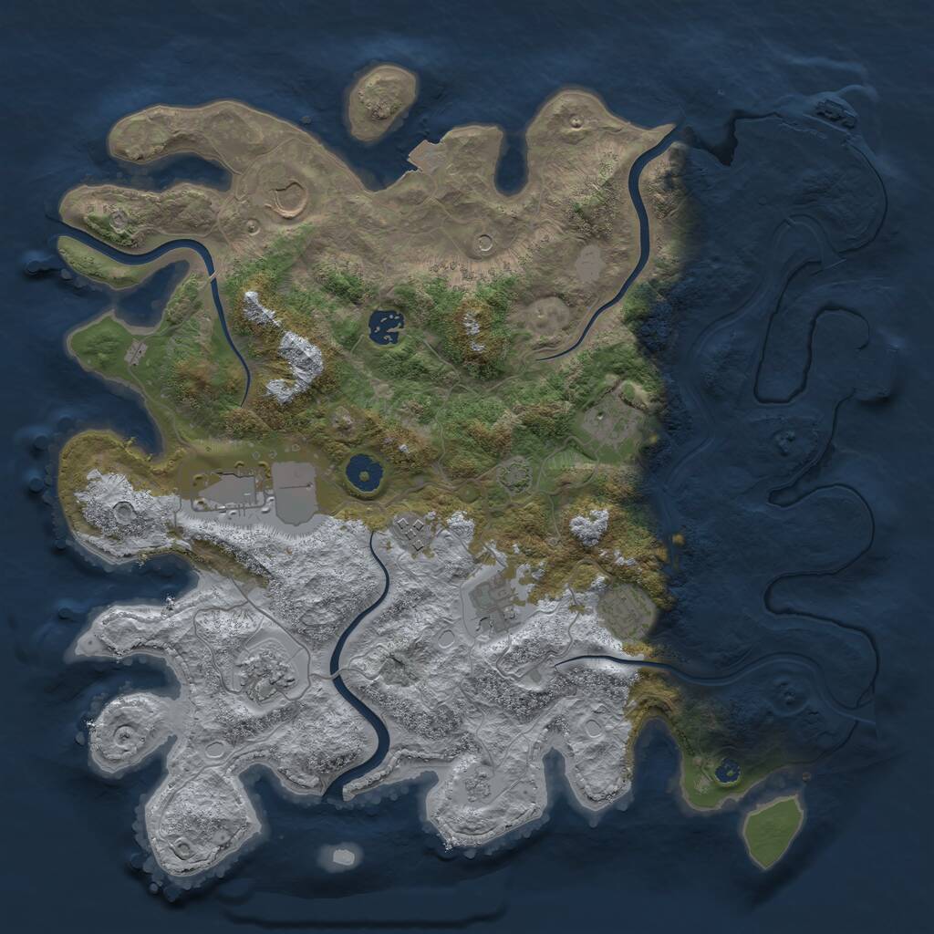 Rust Map: Procedural Map, Size: 3900, Seed: 376886, 14 Monuments