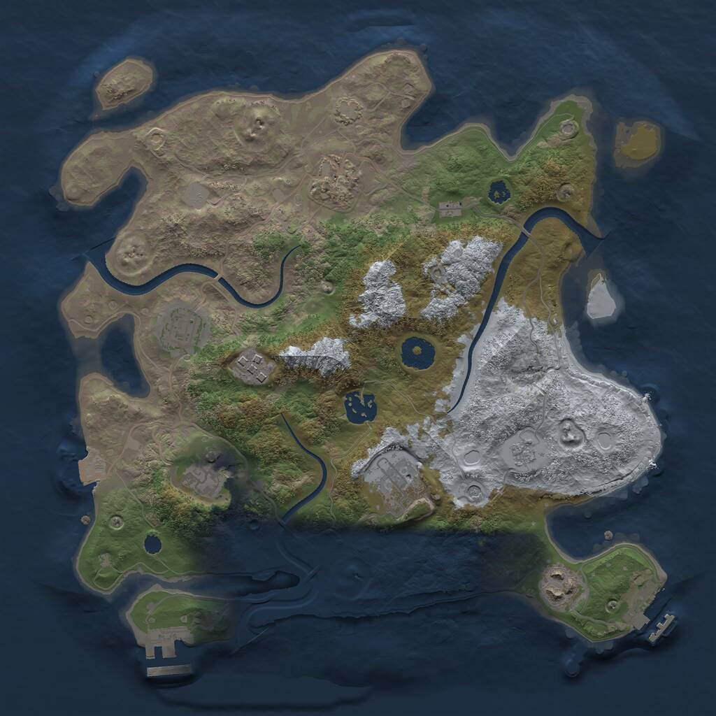Rust Map: Procedural Map, Size: 3250, Seed: 1125494602, 13 Monuments