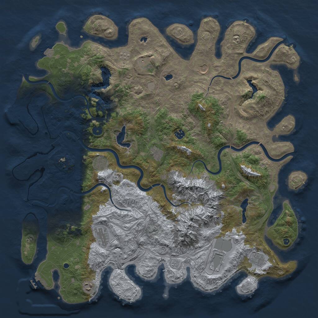 Rust Map: Procedural Map, Size: 5000, Seed: 885948324, 16 Monuments