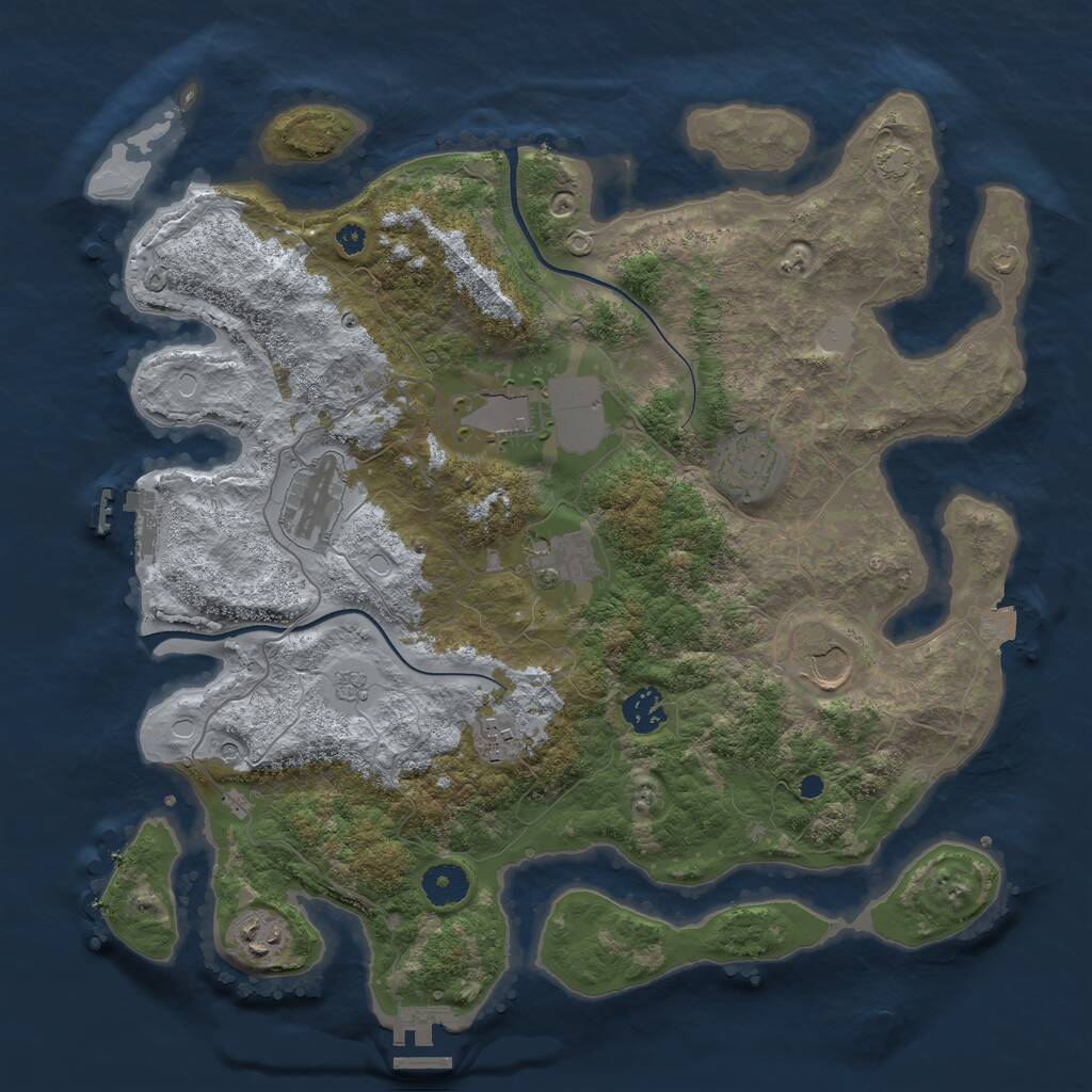 Rust Map: Procedural Map, Size: 3750, Seed: 1224544390, 14 Monuments