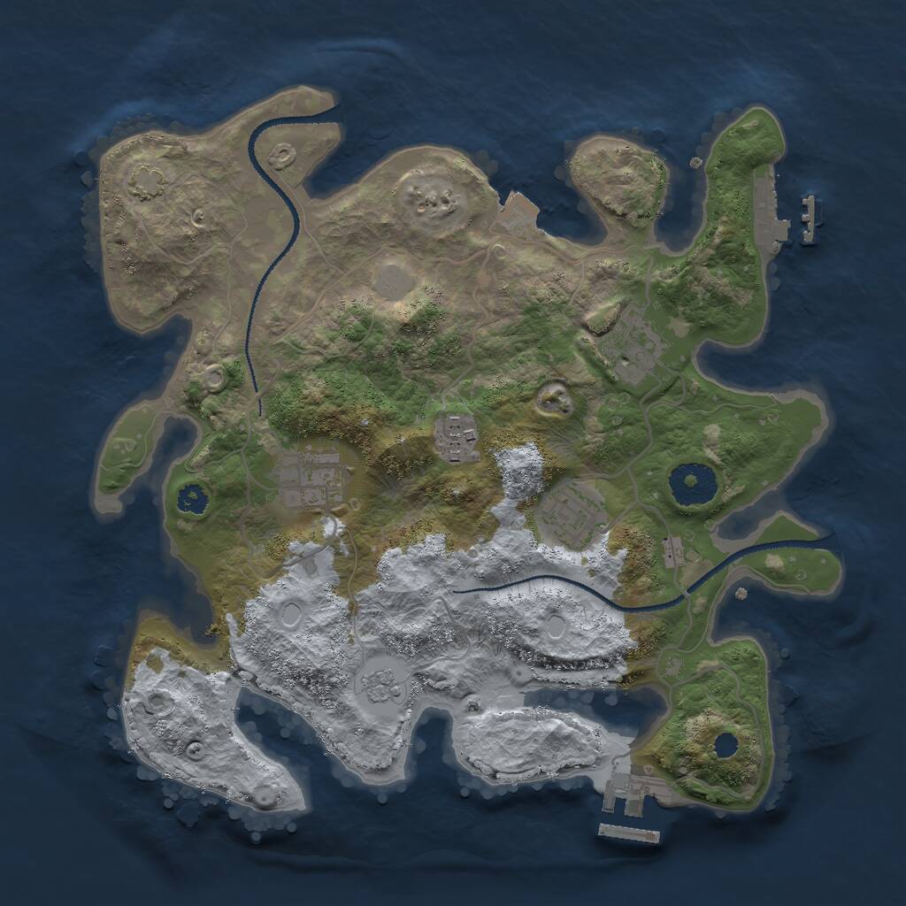 Rust Map: Procedural Map, Size: 3000, Seed: 1223456, 9 Monuments