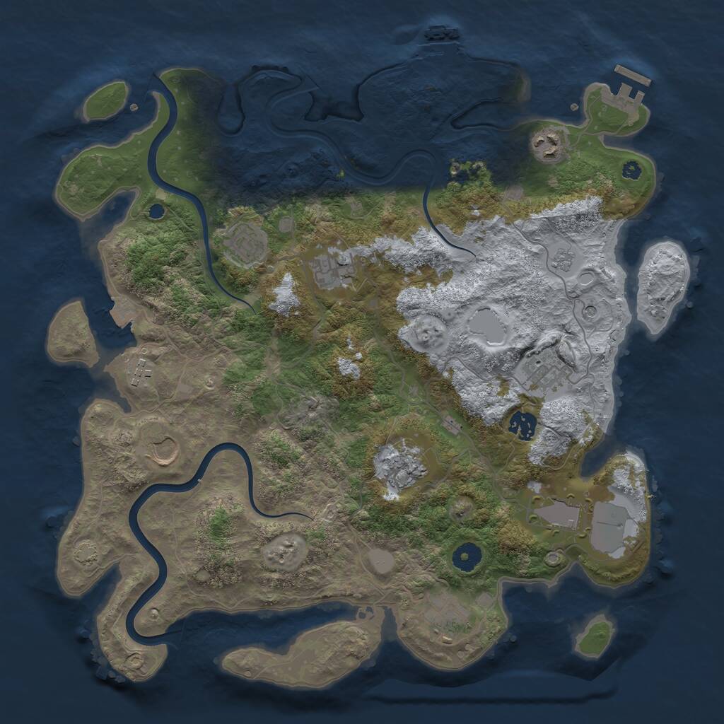 Rust Map: Procedural Map, Size: 3850, Seed: 2054628338, 16 Monuments