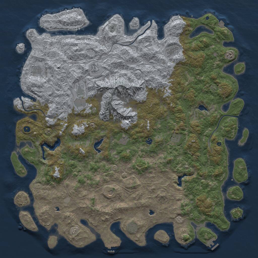 Rust Map: Procedural Map, Size: 6000, Seed: 727334628, 17 Monuments