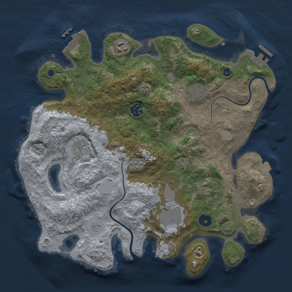 Rust Map: Procedural Map, Size: 3500, Seed: 377080330, 13 Monuments
