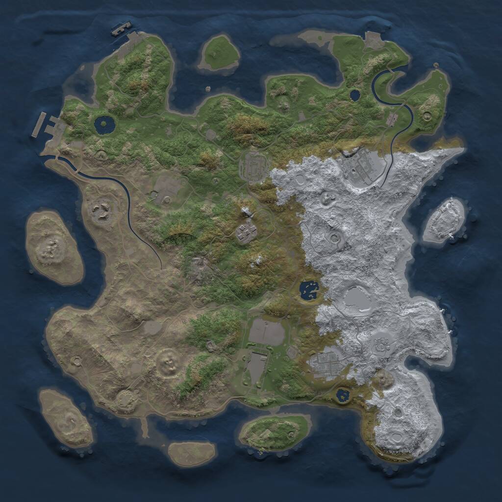 Rust Map: Procedural Map, Size: 3800, Seed: 50007, 14 Monuments