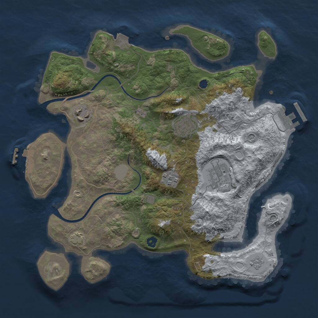 Rust Map: Procedural Map, Size: 3000, Seed: 2043767456, 10 Monuments