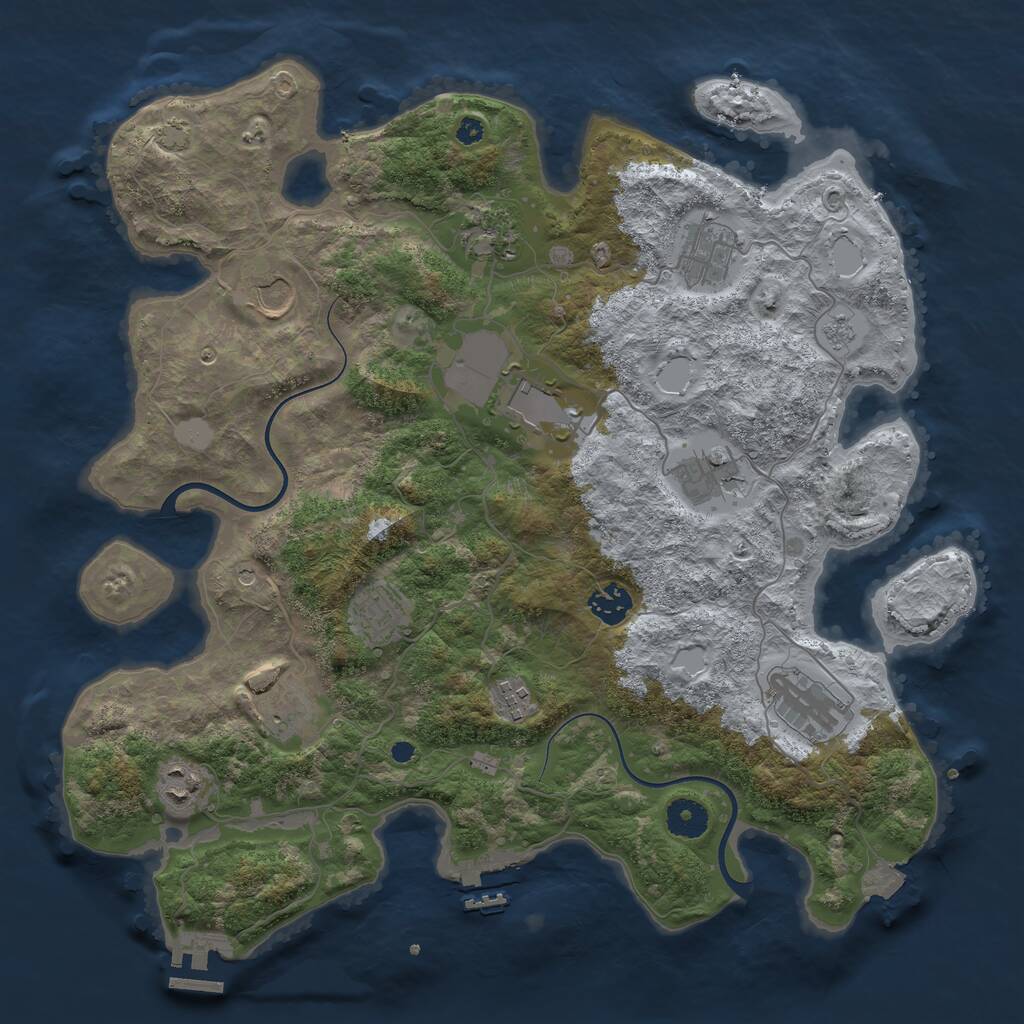 Rust Map: Procedural Map, Size: 3800, Seed: 1296009739, 17 Monuments